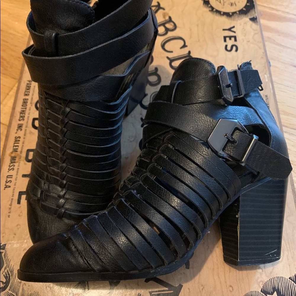 Black faux leather booties